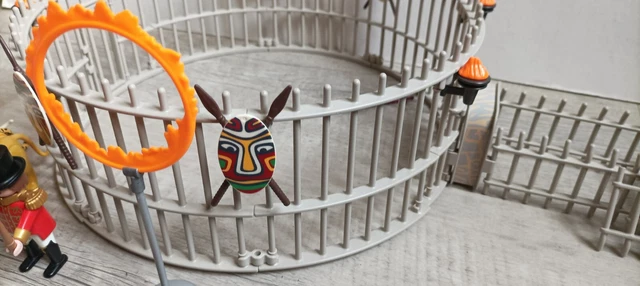 Lot Playmobil Zoo - Tigre Blanc Rayures Noires + Cage Parc Fauve 3240 4233 - Occasion