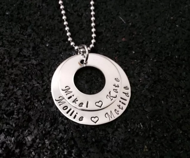 personalised hand stamped stainless steel 2 tier 32mm & 25mm washer pendant