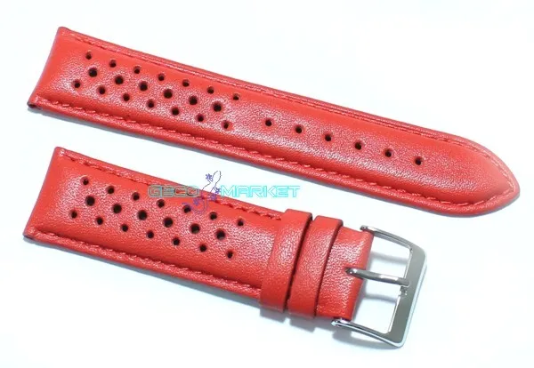 Cinturino per orologio vera pelle liscia rosso fori passanti ansa 22mm watch str