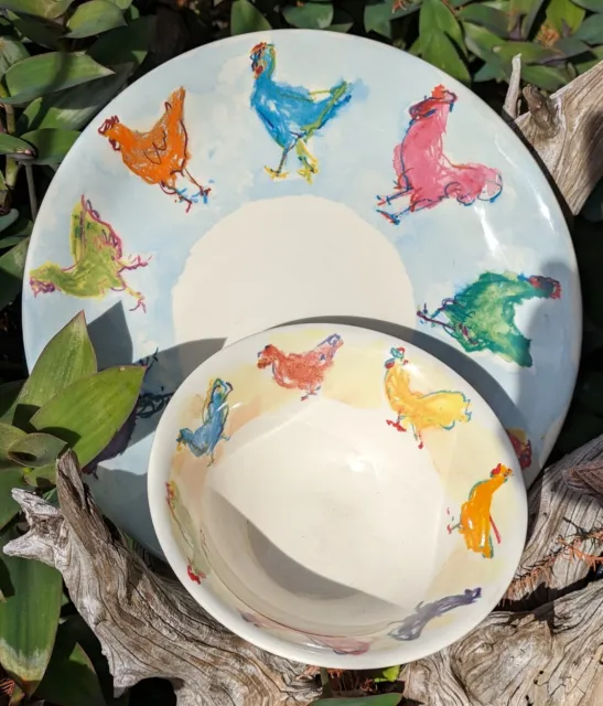 Tiffany Roosters Plate and Bowl by Tiffany & Co. 1998 Discontinued
