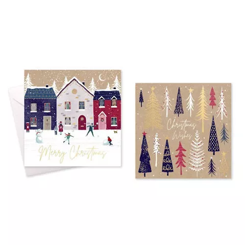 Christmas Cards - 10 Pack Luxury Envelopes Glitter Assorted Cute Traditional