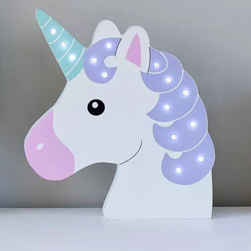 25Cm Unicorn Head Led Light Up Plaque Wooden Girls Bedroom Decor Night Lamp New