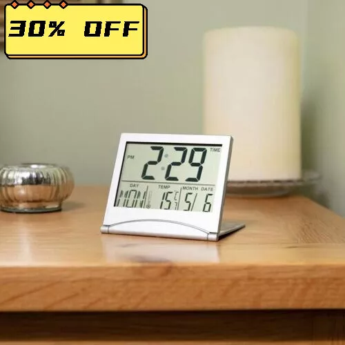Foldable Digital Alarm Clock Temperature LCD Clock Compact Desk Timer Travel