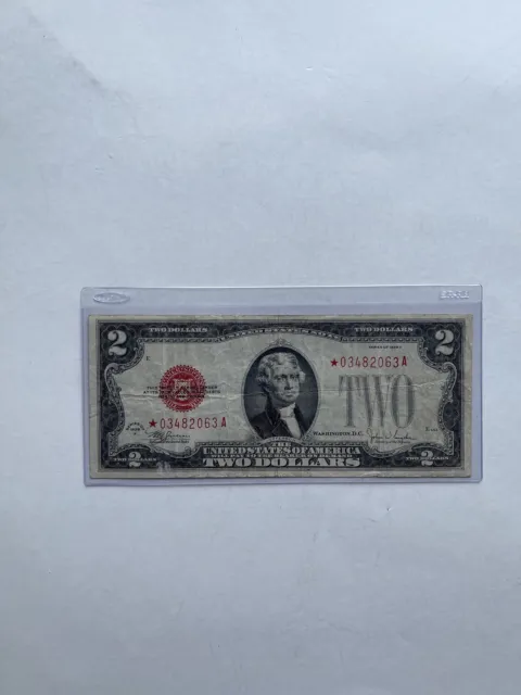 1928 F  $2 Dollar STAR * ⭐️ Red Seal Legal Tender United States Note