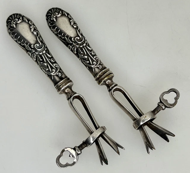 Antique Pair French Sterling Silver Manches a Cotelettes Lamb Cutlet Holders