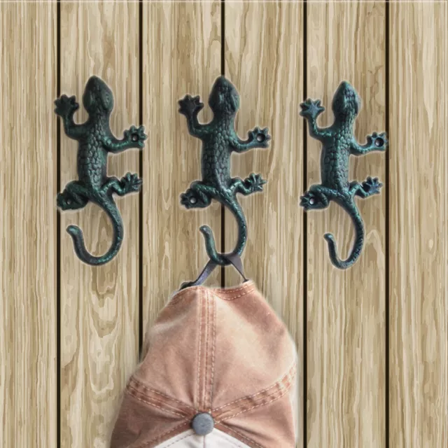 1pc Green Gecko Lizard Wall Hooks Coat Clothes Keys Towel Hanger Rack Cast Iron