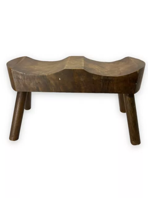 Vintage Primitive Wood Carved Milking Stool Child Rustic Kitchen Farmhouse