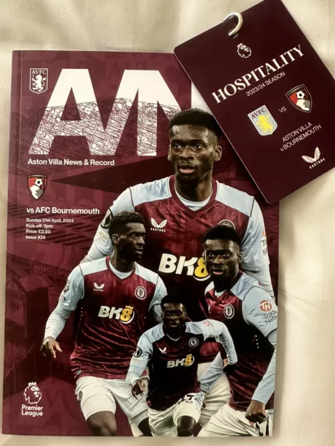 * 2023/24 - ASTON VILLA V BOURNEMOUTH PROGRAMME 21/04/24  Inc Hospitality Pass