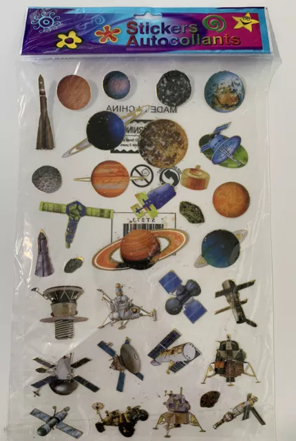 Gold Outline Stickers Space Station Spaceships Planets Astronomy Telescope