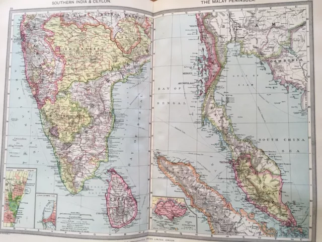 India And Ceylon Original Antique Map Sri Lanka India Map 1907 Harmsworth Large