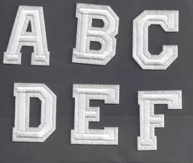 Pink letters iron or sew on patch 2 in tall white border alphabet A B C D E  F G