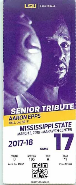 Ticket College Basketball Mississippi State 2017 - 18  3.3 - LSU Tigers