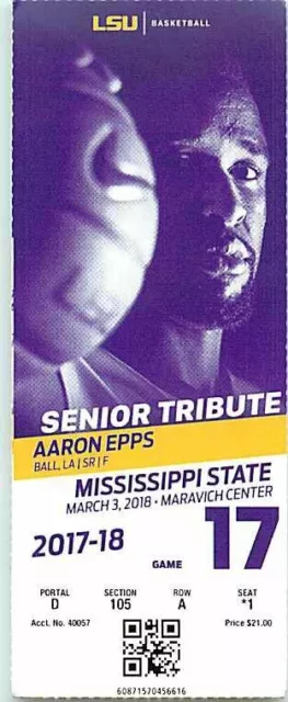 Ticket College Basketball Mississippi State 2017 - 18  3.3 - LSU Tigers
