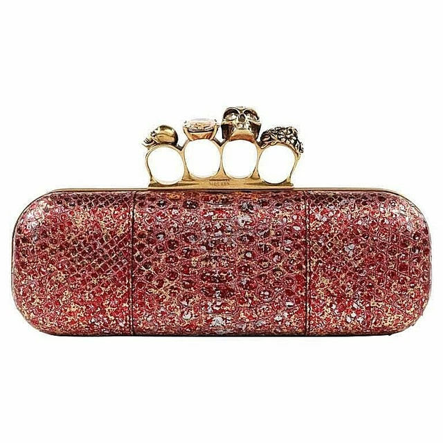 ALEXANDER McQUEEN F/W 2010 Red Metallic Python Skull Knuckle Ring Duster Clutch ALEXANDER McQUEEN F/W 2010 Red Metallic Python Skull Knuckle Ring Duster Clutch