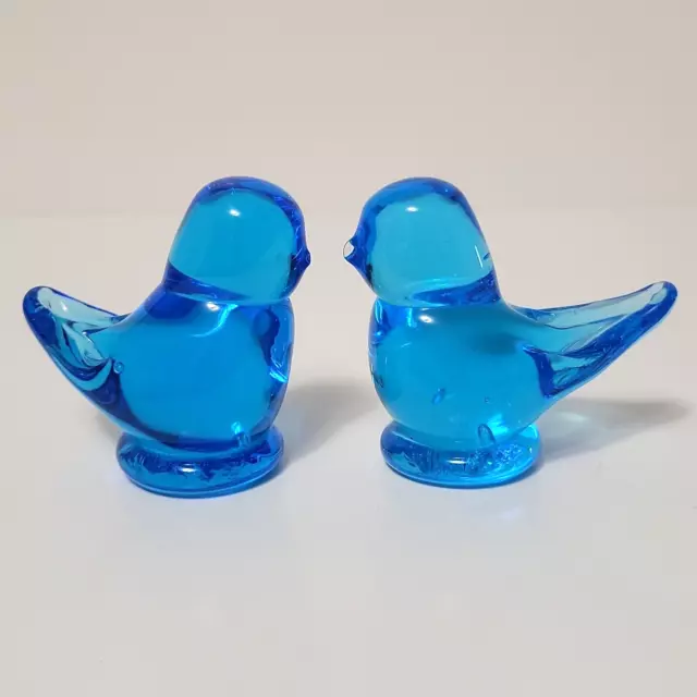 RON RAY Mini Blue Art Glass Bluebird of Happiness 2 PC BIRD PAPERWEIGHT FIGURINE