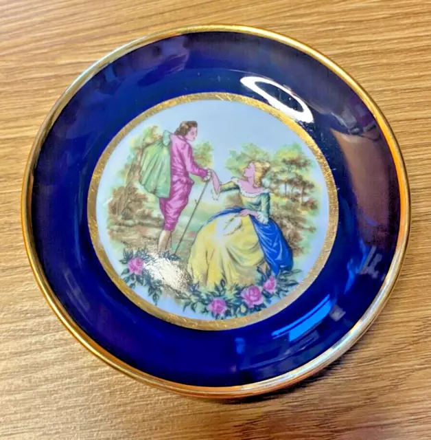 Vintage Small 3.5" Plate P.Pastaud Limoges France Romantic Couple Gilded Blue