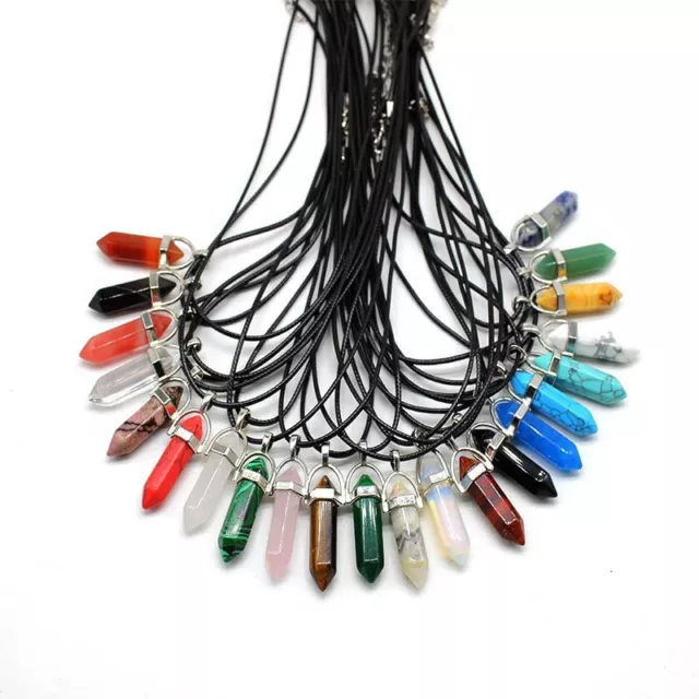Natural Hexagonal Wand Crystal Point Stone Pendant Healing Quartz Necklace Reiki