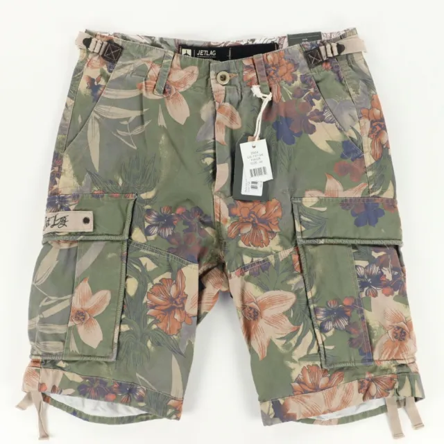 Jetlag Cotton Knit Cargo Shorts Green Floral Print Men's 30