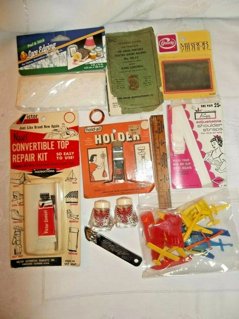 Junk Drawer Lot with NOS Vintage Interesting Smalls incl. toys, Goody, Holdall