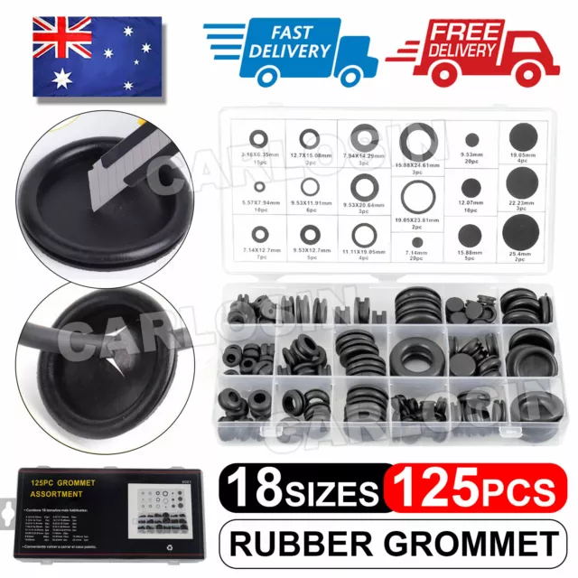 125PCS Rubber Grommet Assortment Set Fastener Kit Blanking 18 Popular Sizes