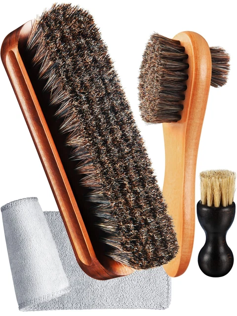 4 Pieces Horsehair Shoe Shine Brush Kit Polishing Dauber Care Applicators wit...