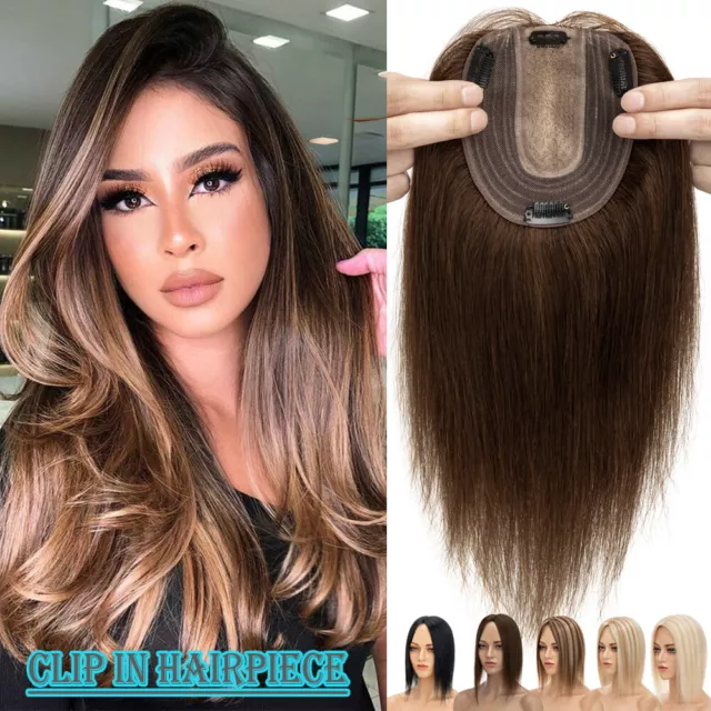 Women's Topper Top Hairpiece 100% Human Hair Toupee Wig Big Cover Black Blonde