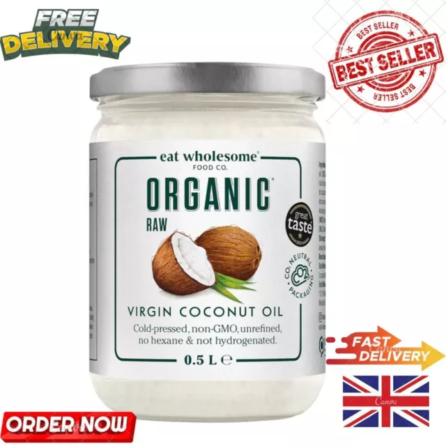 Eat Wholesome Organic Raw Cold-Pressed Virgin Coconut Oil, for Cooking, Baking,