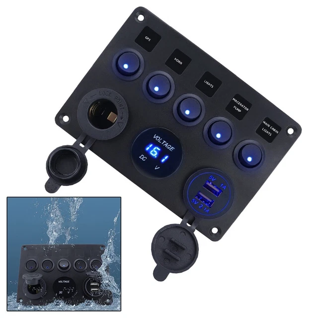 Interrupteur à Bascule 7 Broches LED Bleue 12V 20A - Pour Phares LED, Feux Auxiliaires, Voiture, Camping-car, Bateau