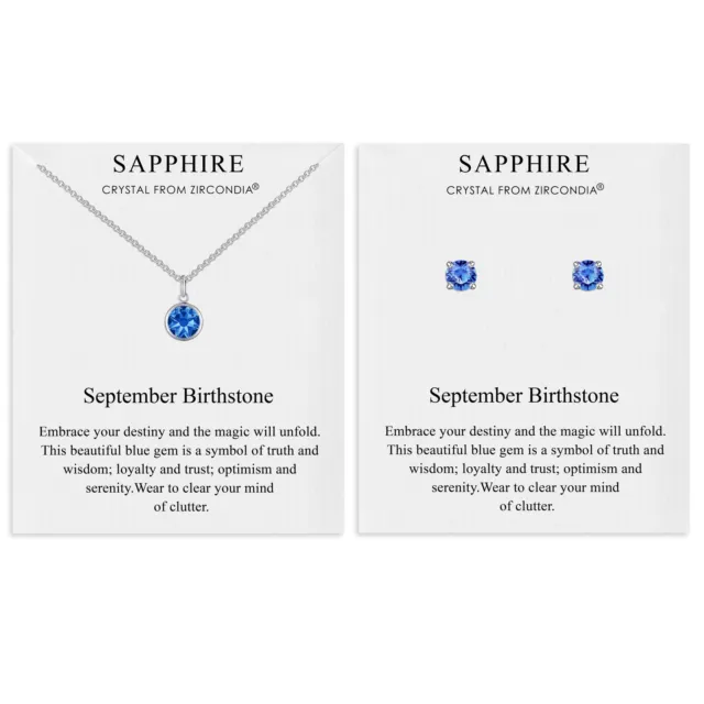 September (Sapphire) Birthstone Necklace & Earrings Set Created with Zircondia®