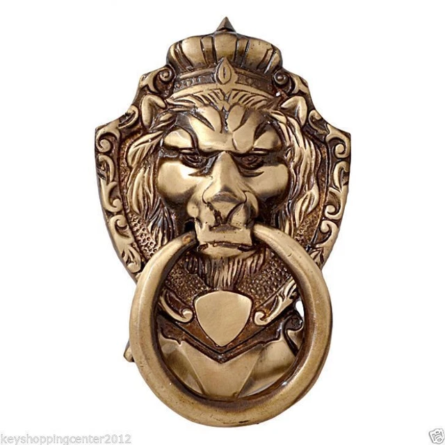 Heurtoir de porte à tête de lion victorien brun antique 3,5 x 5,5 pouces...