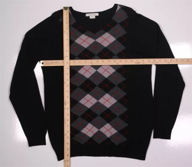 John Smedley Black Argyle Design Knit V-Neck Merino Wool Sweater Men's Small 3