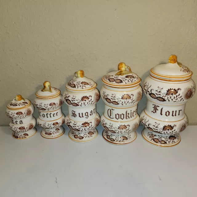 Vintage Arnart Brown Onion Instant Flour Coffee Coffee And Tee Canister Set