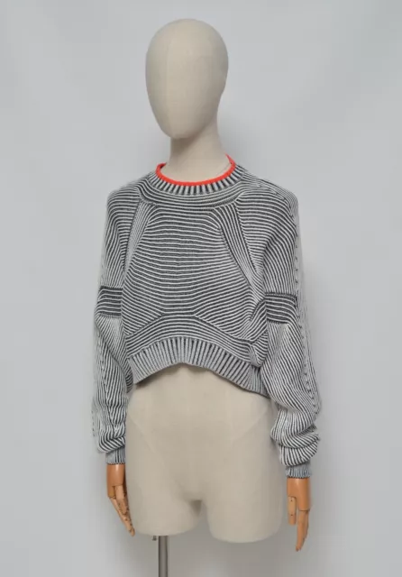 Alexander Wang Luxury Women's Grey Cotton Ribbed Contrast Knitted Jumper Size S