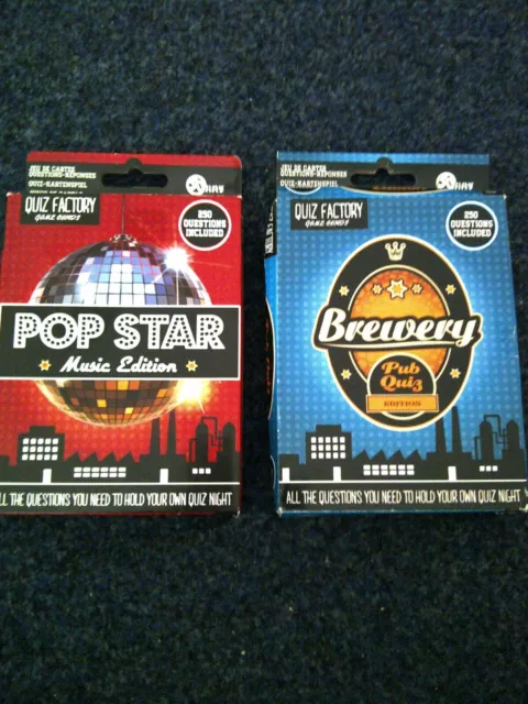 2x Quiz Factory Game Cards: Pop Star/ Pub Quiz *Unused*