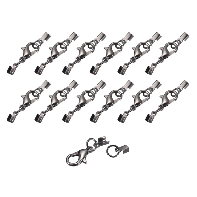 20Set 3mm Umklappbar Kordelenden mit Karabinerhaken Endkappen Metallisch Schwarz