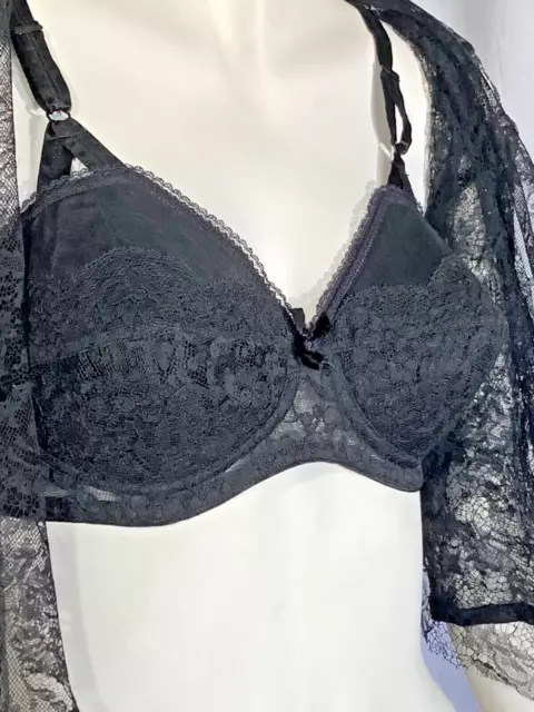 VINTAGE BLACK LACE Bullet Bra wire free Sexy pointy Burlesque 50s