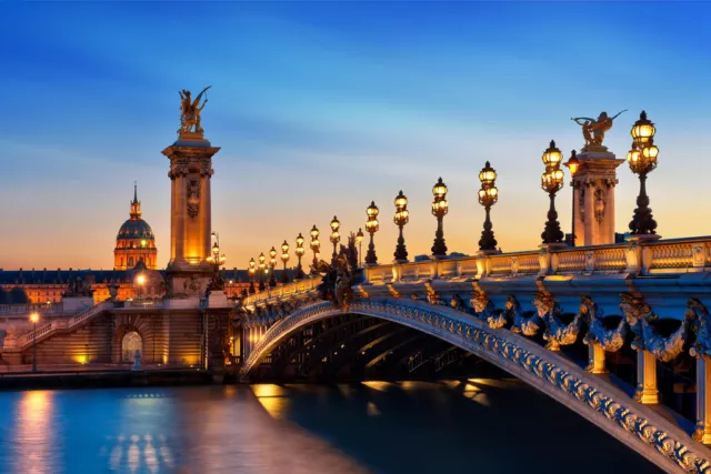 Pont Alexandre III Bridge Les Invalides at Dusk Photo Art Print Poster 18x12