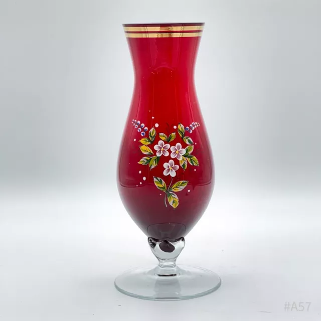 Florero, Jarrón de Cristal Con Borde Dorado Artesanía - Florales Diseño Rojo