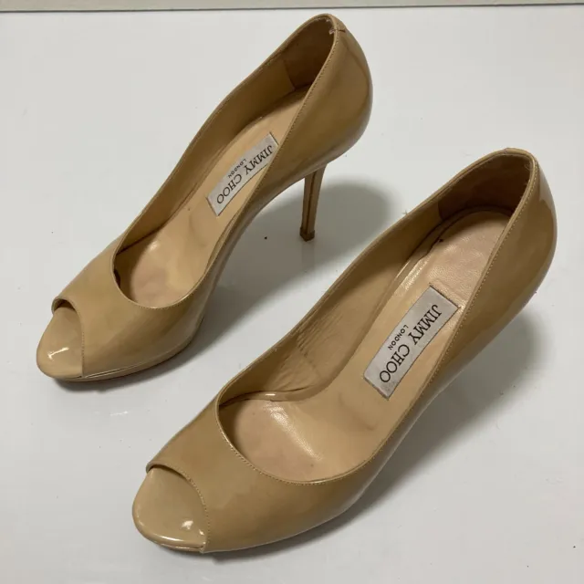 Jimmy Choo Shoes Womens AU 38.5 Beige Italy High Heel Gloss