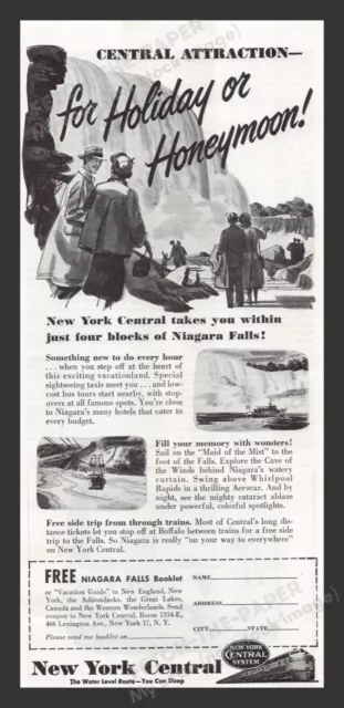 New York Central Railroad Niagara Falls Honeymoon 1940s Print Advertisement 1949