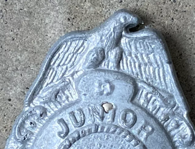 Vintage 1950's Junior Police Badge Detective Eagle Silver Tone Toy Metal Pinback
