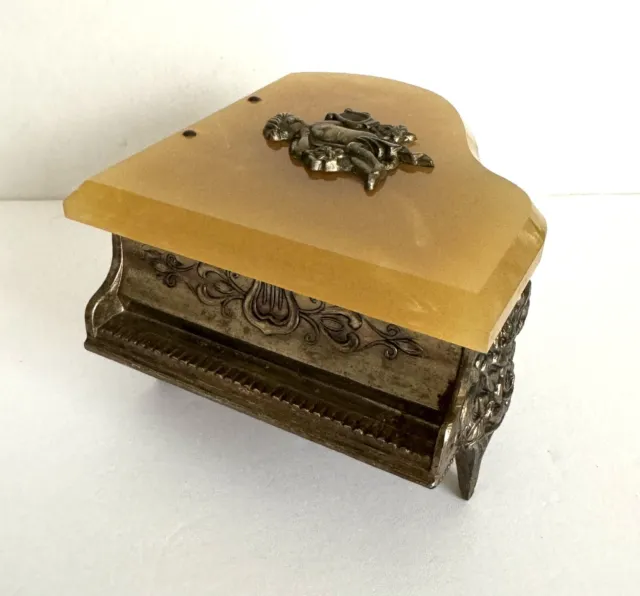 Vintage Ormolu Gold Piano Cherub Music Trinket Jewelry Box Plays Feelings