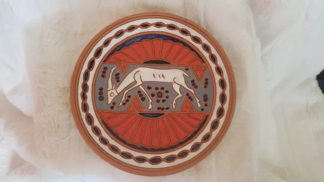 Vintage Plate Kostas Keramik Rhodes Greece 7" Art Pottery Greek Deer Terra Cotta