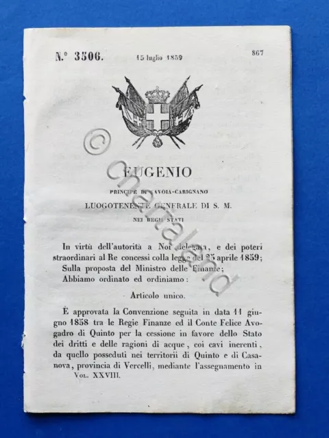 Regno di Sardegna Regio Decreto Abolizione linee doganali interne - 1859