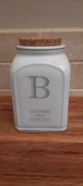 BNWT Lene Bjerre White Ceramic Moline Spice Jar Letter B Kitchen Storage 2013