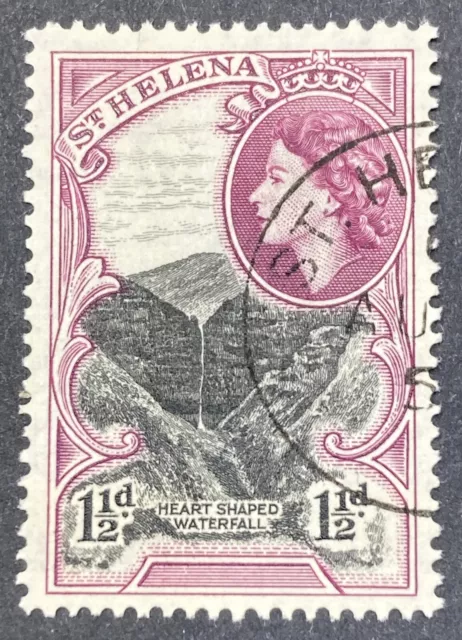 St.helena - 1953-59 Qeii 1 1/2D Black & Reddish Purple Fine Used Sg 155