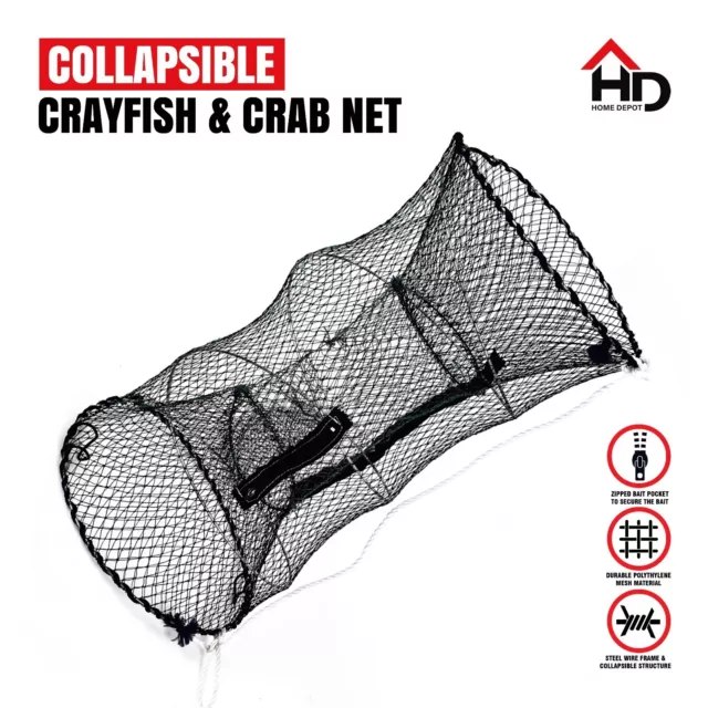 EASY BIG Foldable Fishing Nets Hand Casting Cage - Crab Net Fish Net with Fishing Rope and Handle for Fishes, Shrimps, Crabs | Boating & Fishing