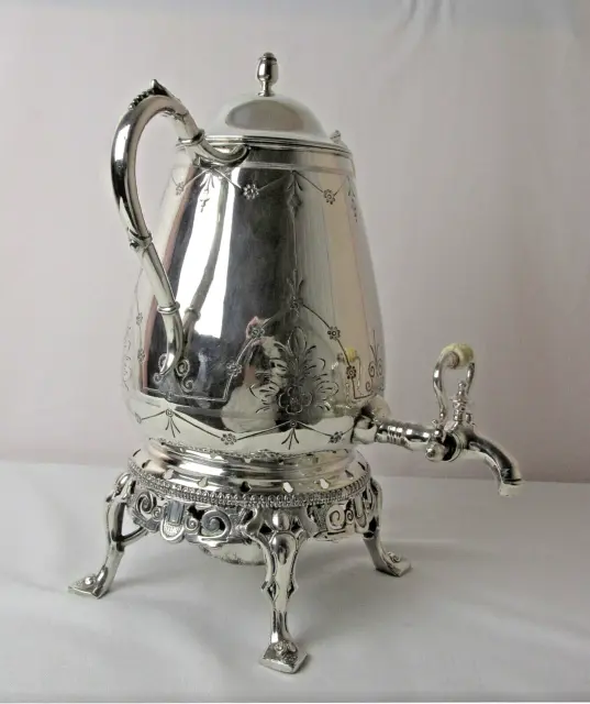 R Gleason Silver Plated Samovar / Hot Water Urn With Tea Strainer C: 1850’S 2