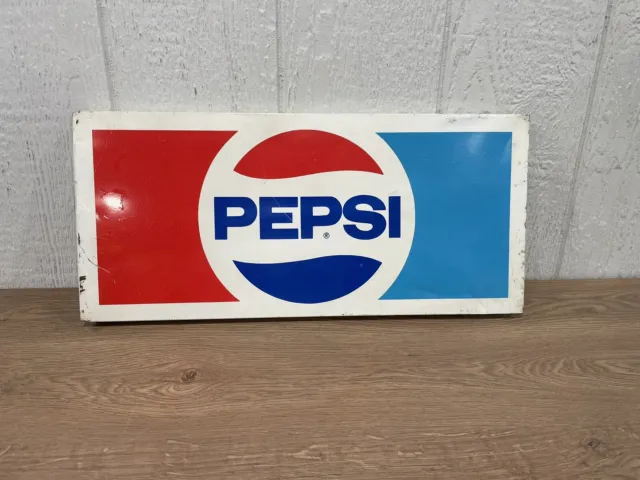 Vintage PEPSI ~ Cola Soda, Red, White, Blue Metal Display Rack Header Sign 22x10