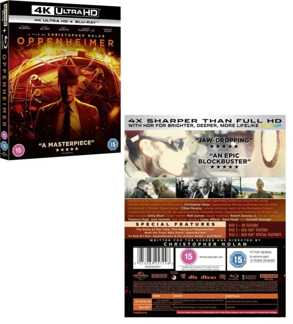  Oppenheimer [Blu-ray] : Cillian Murphy, Emily Blunt, Robert  Downey, Jr, Matt Damon, Christopher Nolan: Movies & TV